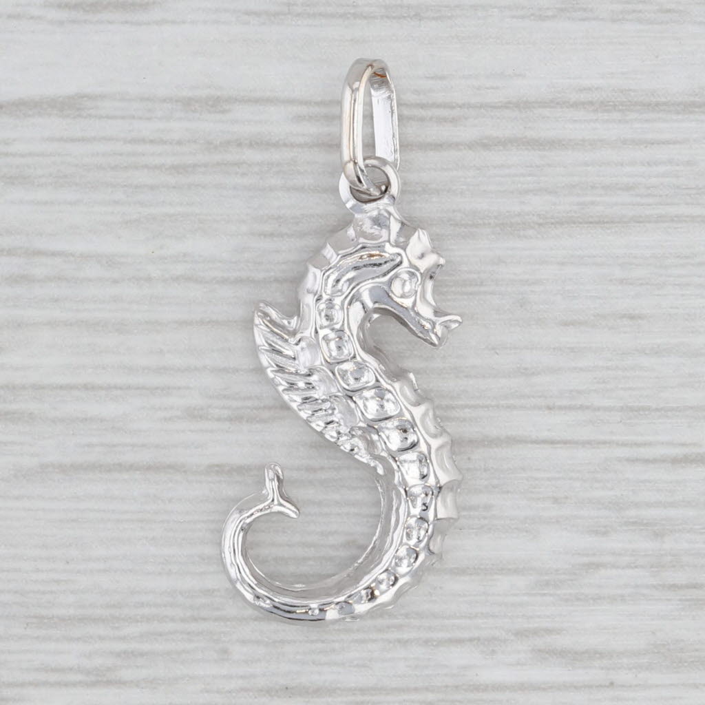 Light Gray Seahorse Pendant 18k White Gold Nautical Jewelry