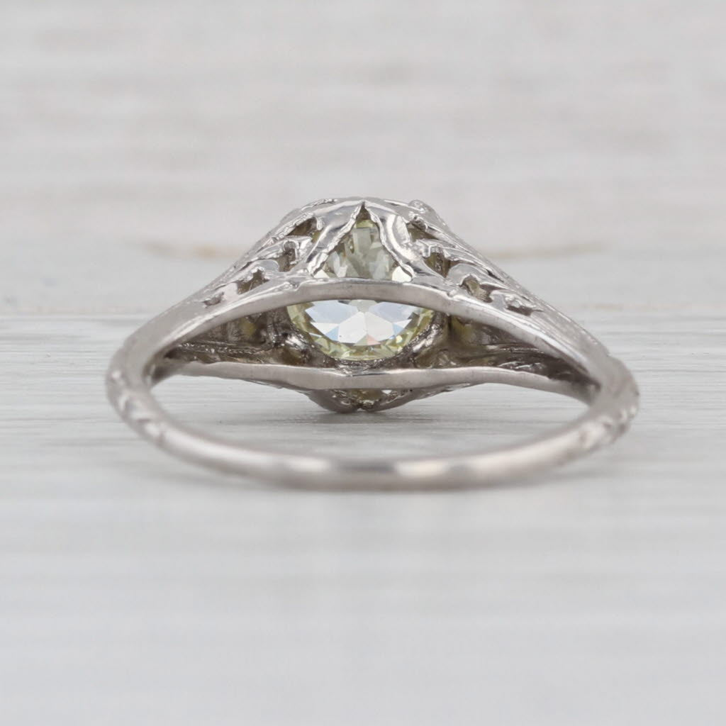 Vintage 1.38ctw Diamond Engagement Ring 18k White Gold Platinum Size 6.75 GIA