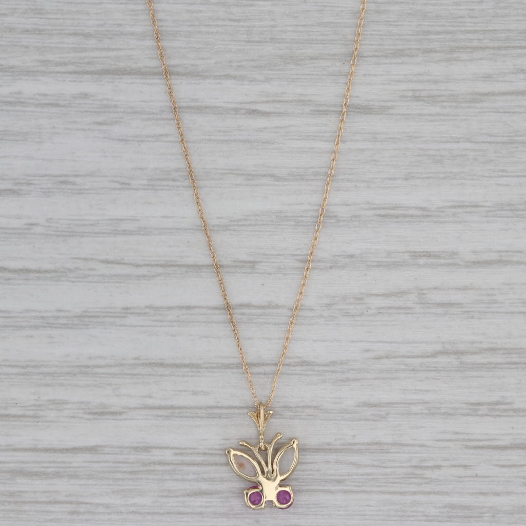 Gray Opal 0.24ctw Ruby Butterfly Pendant Necklace 14k Yellow Gold 18" Rope Chain