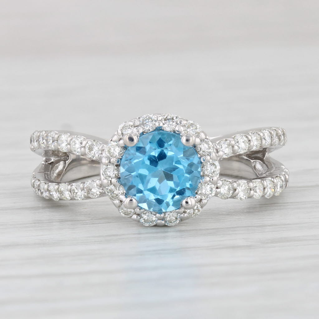 Light Gray 1.98ctw Blue Topaz Diamond Halo Ring 14k White Gold Size 6.5 Engagement