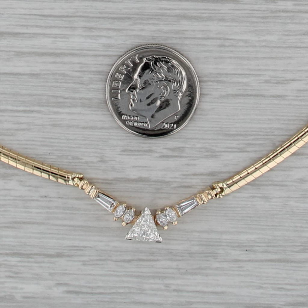0.90ctw Trillion Diamond V Omega Chain Necklace 14k Yellow Gold 16.75"