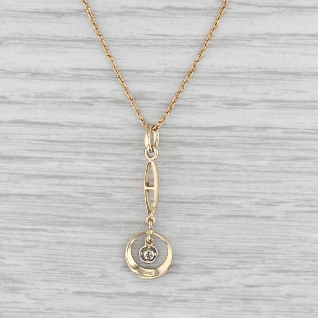 Vintage Pearl Diamond Lariat Pendant Necklace 14k Gold 15.75" Cable Chain