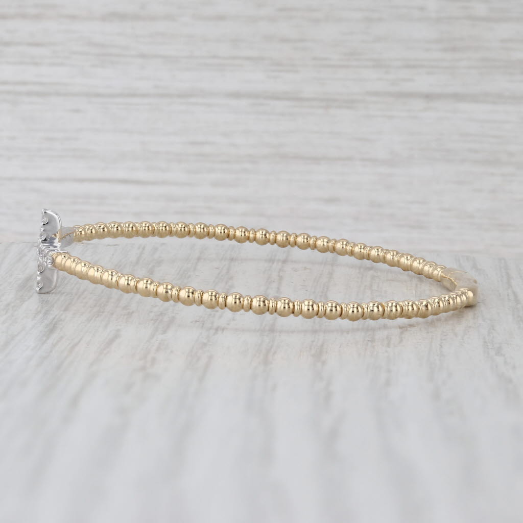 New 0.31ctw Diamond Cross Bead Flexible Bangle Bracelet 14k Gold 6.5"