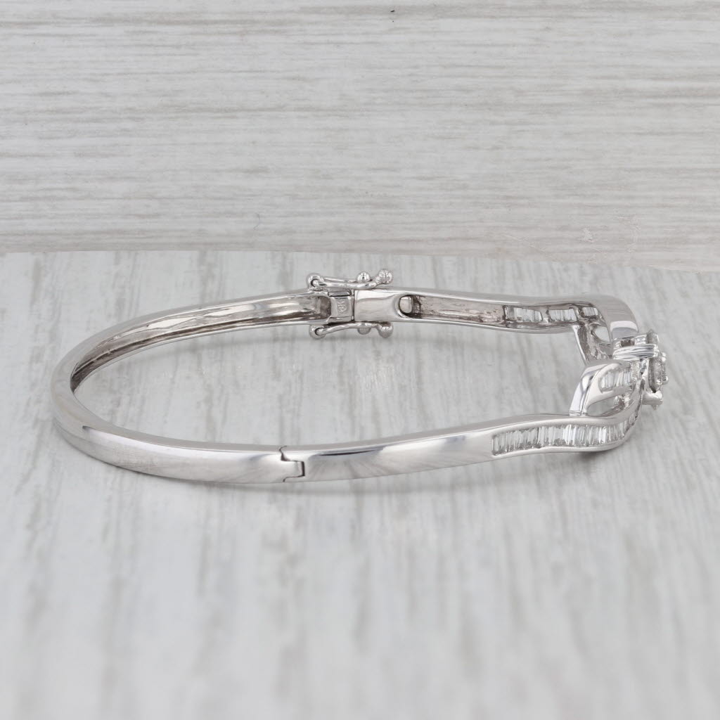 Gray 0.81ctw Diamond Bow Bangle Bracelet 18k White Gold 6"