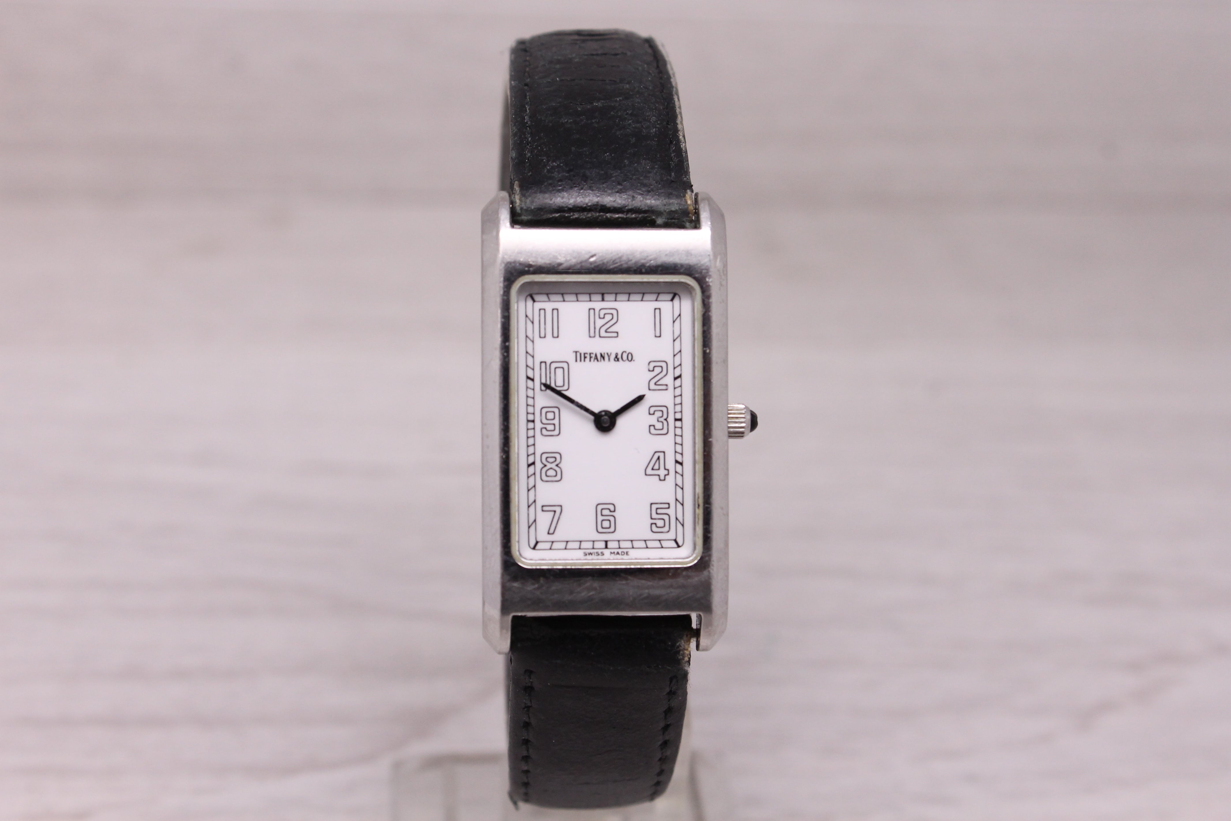 Vintage Tiffany & Co Ladies Tank Watch 20mm Steel Quartz Swiss Date 525.1027