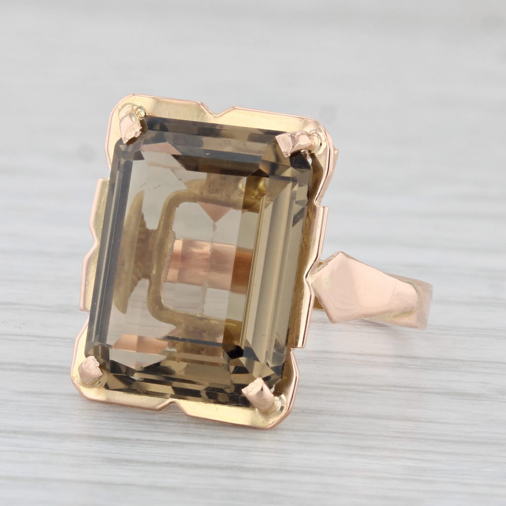 Light Gray 9.65ct Smoky Quartz Ring 18k Rose Gold Size 5.75 Emerald Cut Solitaire