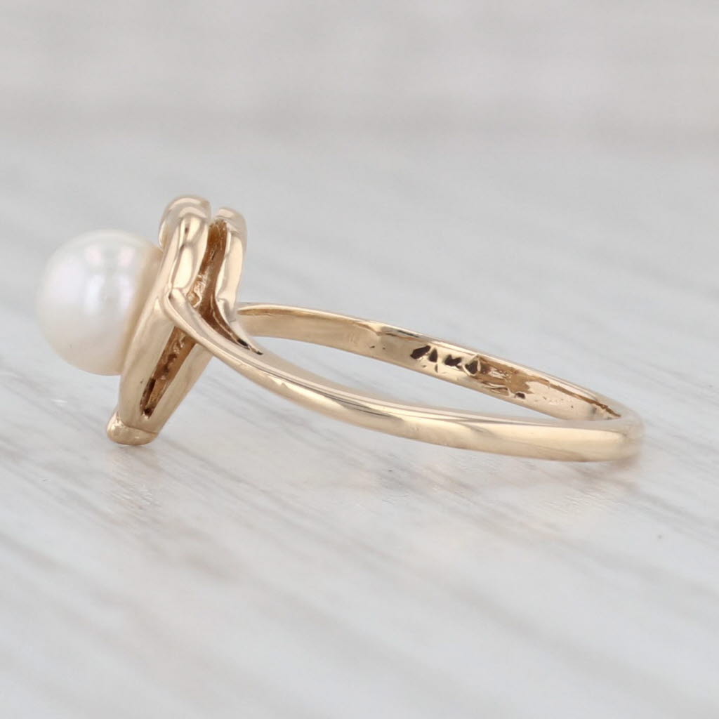 Light Gray Cultured Pearl Solitaire Heart Ring 14k Yellow Gold Size 5 June Birthstone