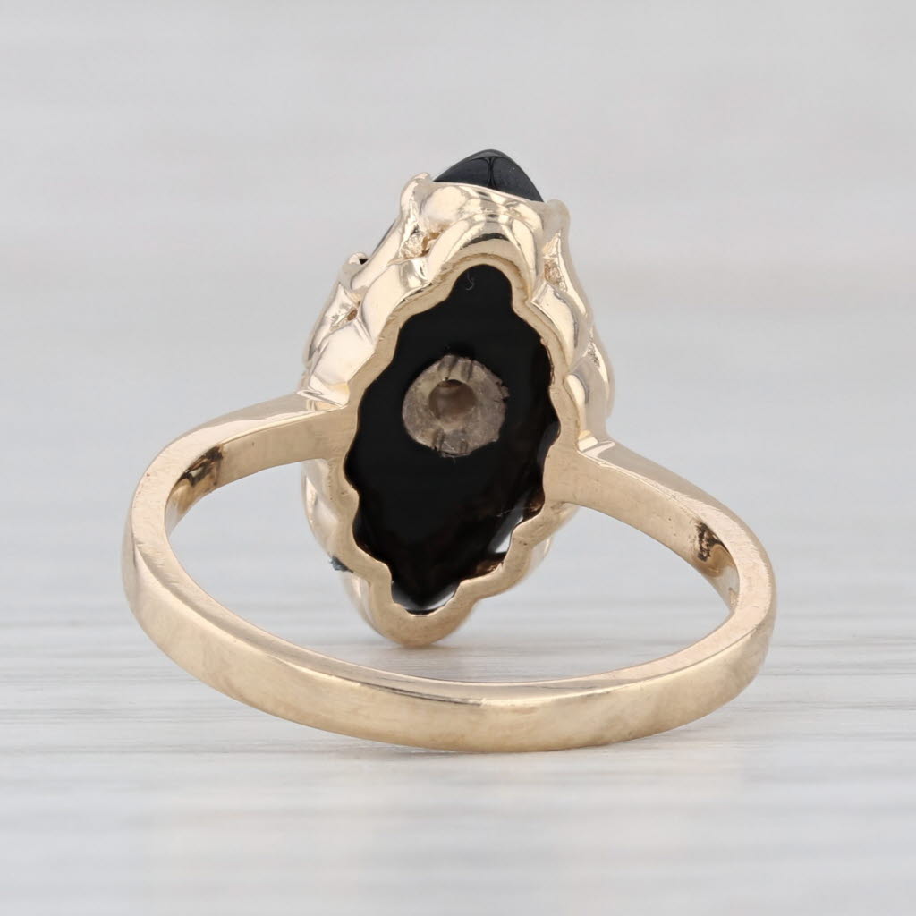 Vintage Onyx Diamond Ring 10k Yellow Gold Size 6 Signet