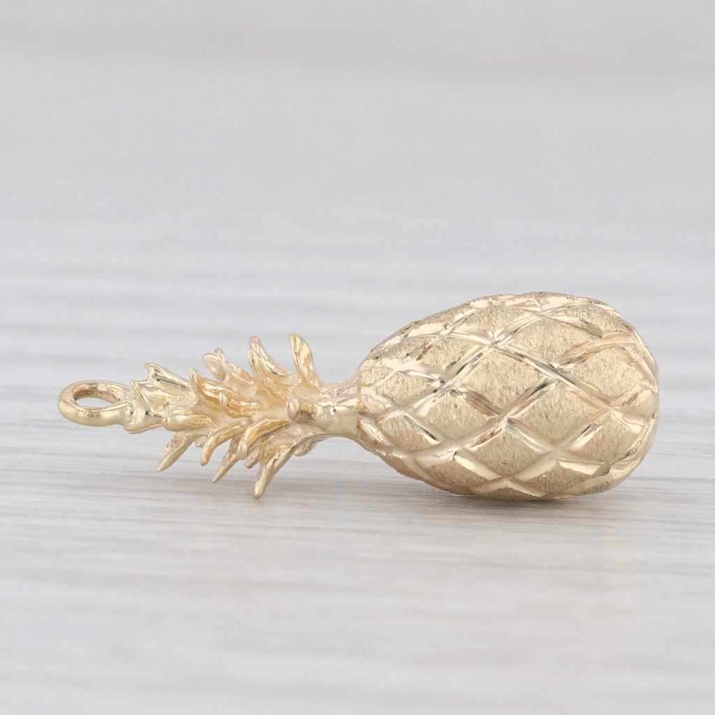 Light Gray Pineapple Charm 14k Yellow Gold Pendant