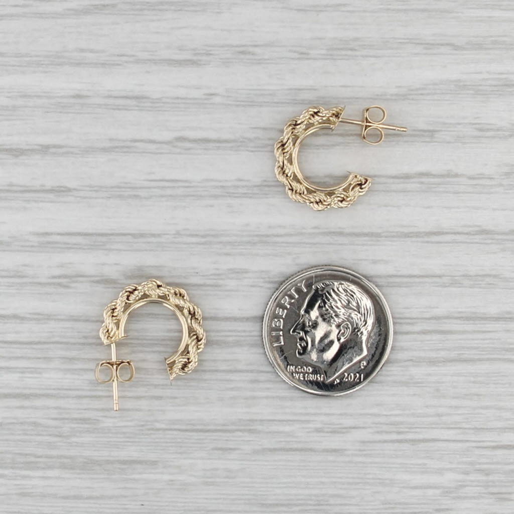 Twisted C-Hoop Earrings 14k Yellow Gold Huggie Twist Hoops Butterfly Backs