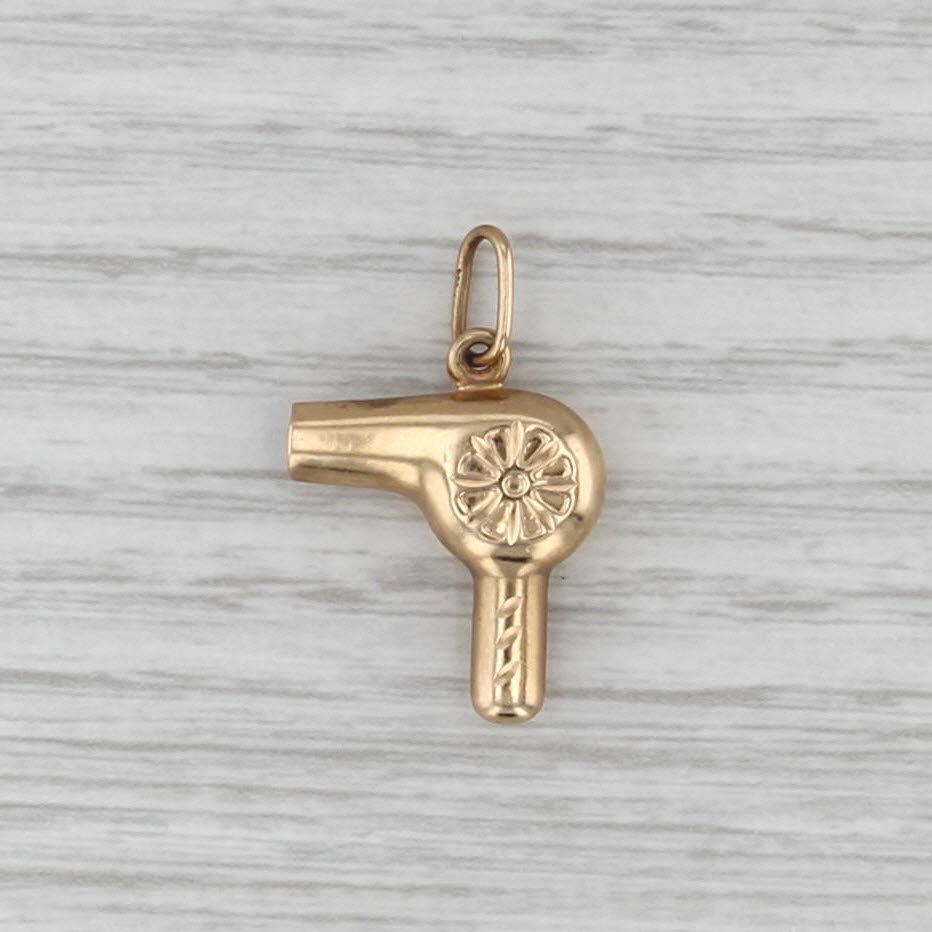 Vintage Hairdryer Charm 14k Yellow Gold Pendant