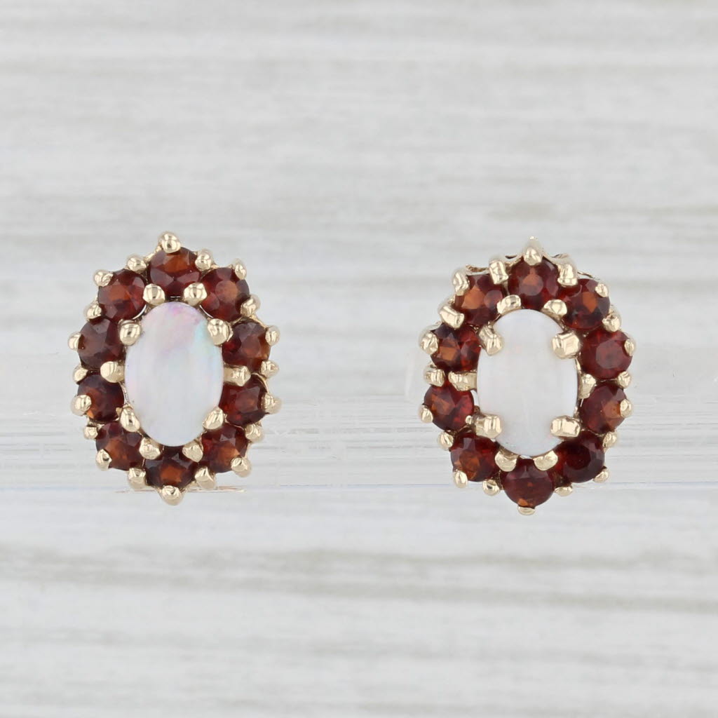 Light Gray 1ctw Garnet Opal Stud Earrings 14k Yellow Gold