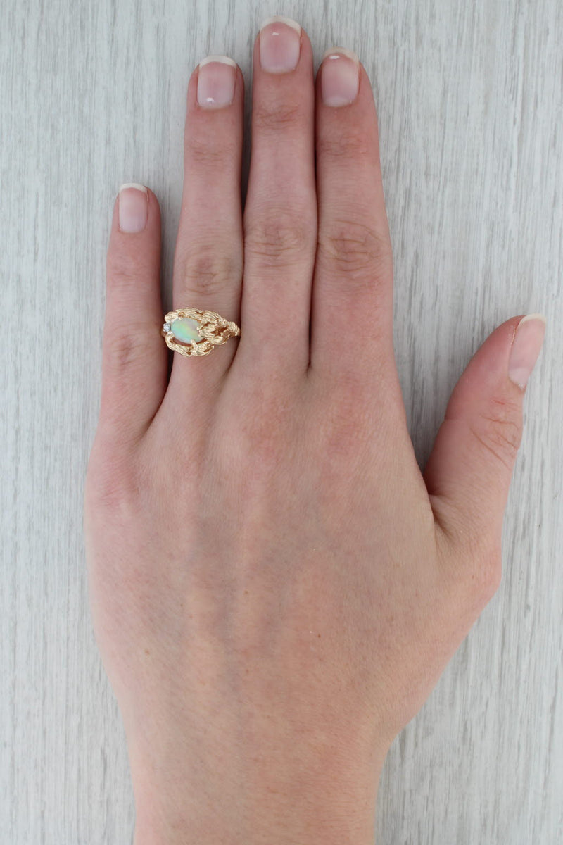 Dark Gray Opal Diamond Ring 14k Yellow Gold Size 9.25 Oval Cabochon