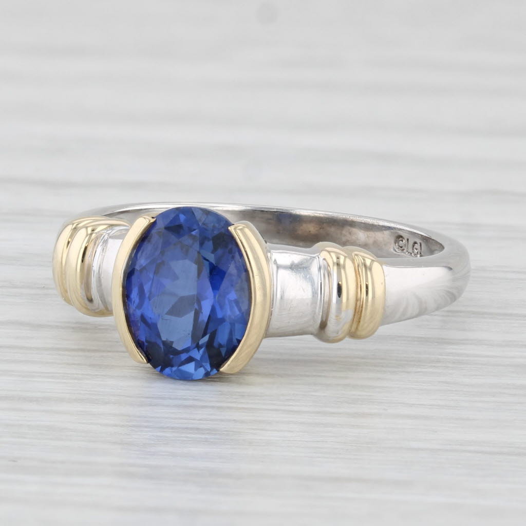 Light Gray 1.75ct Lab Created Blue Sapphire Ring 10k Gold Size 6.5 Oval Solitaire