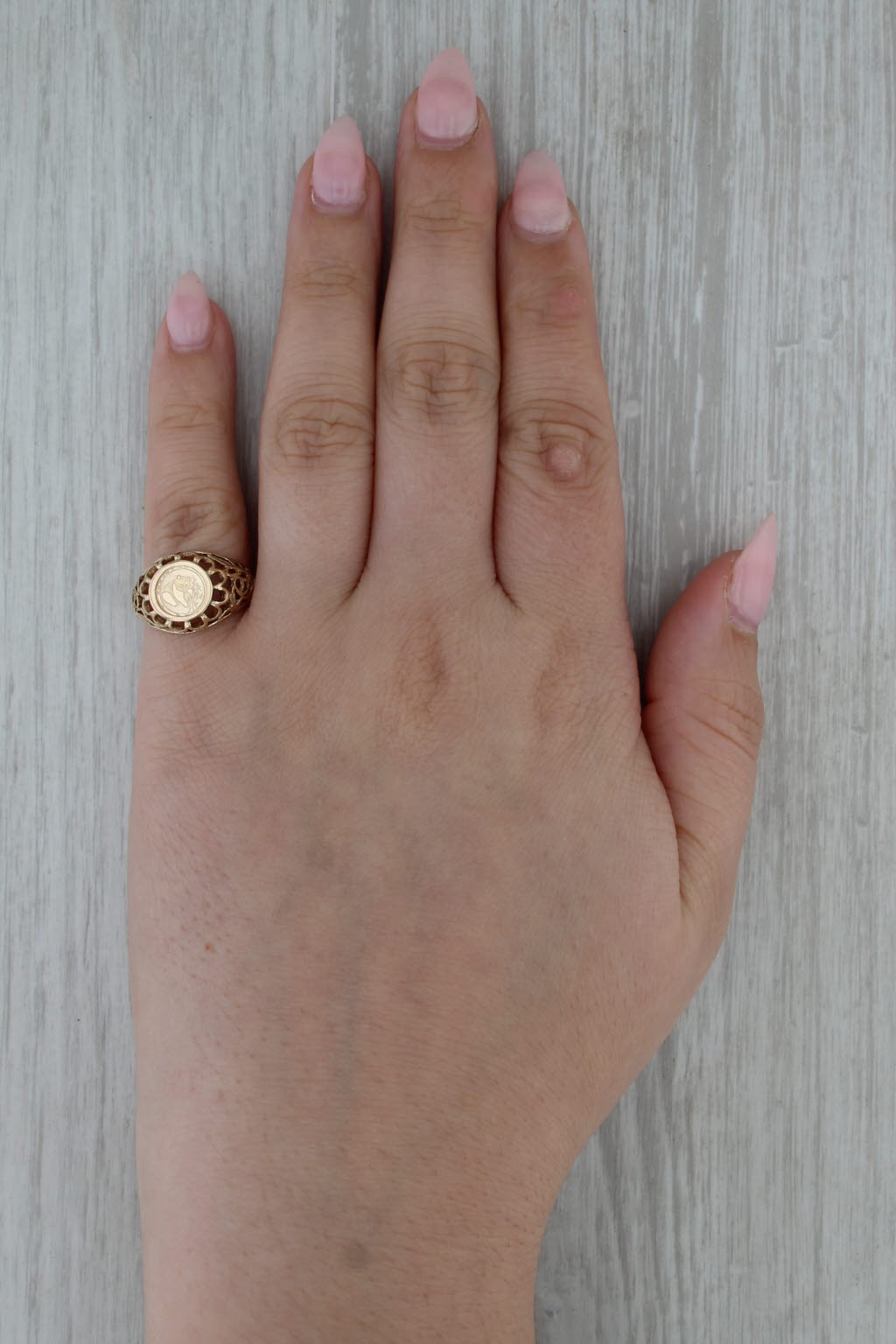 Chinese Panda Coin Copy Ring 10k Yellow Gold Size 6 Signet