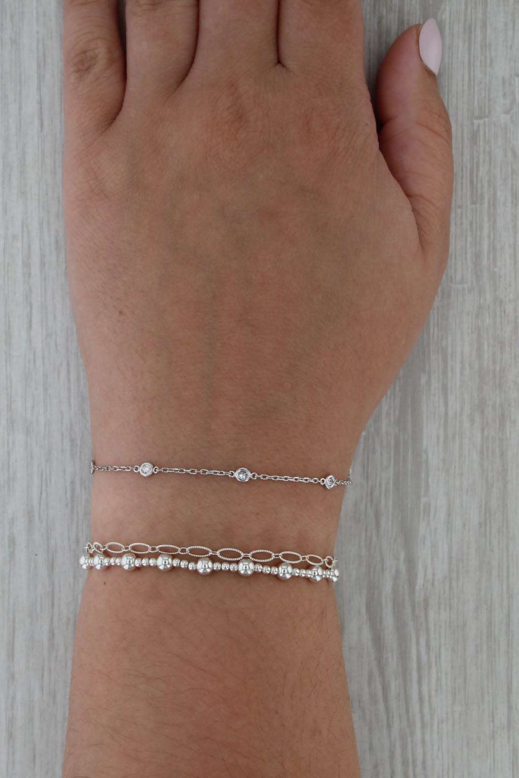 0.23ctw Diamond By The Yard Station Bracelet 14k White Gold 7.5" Cable Chain