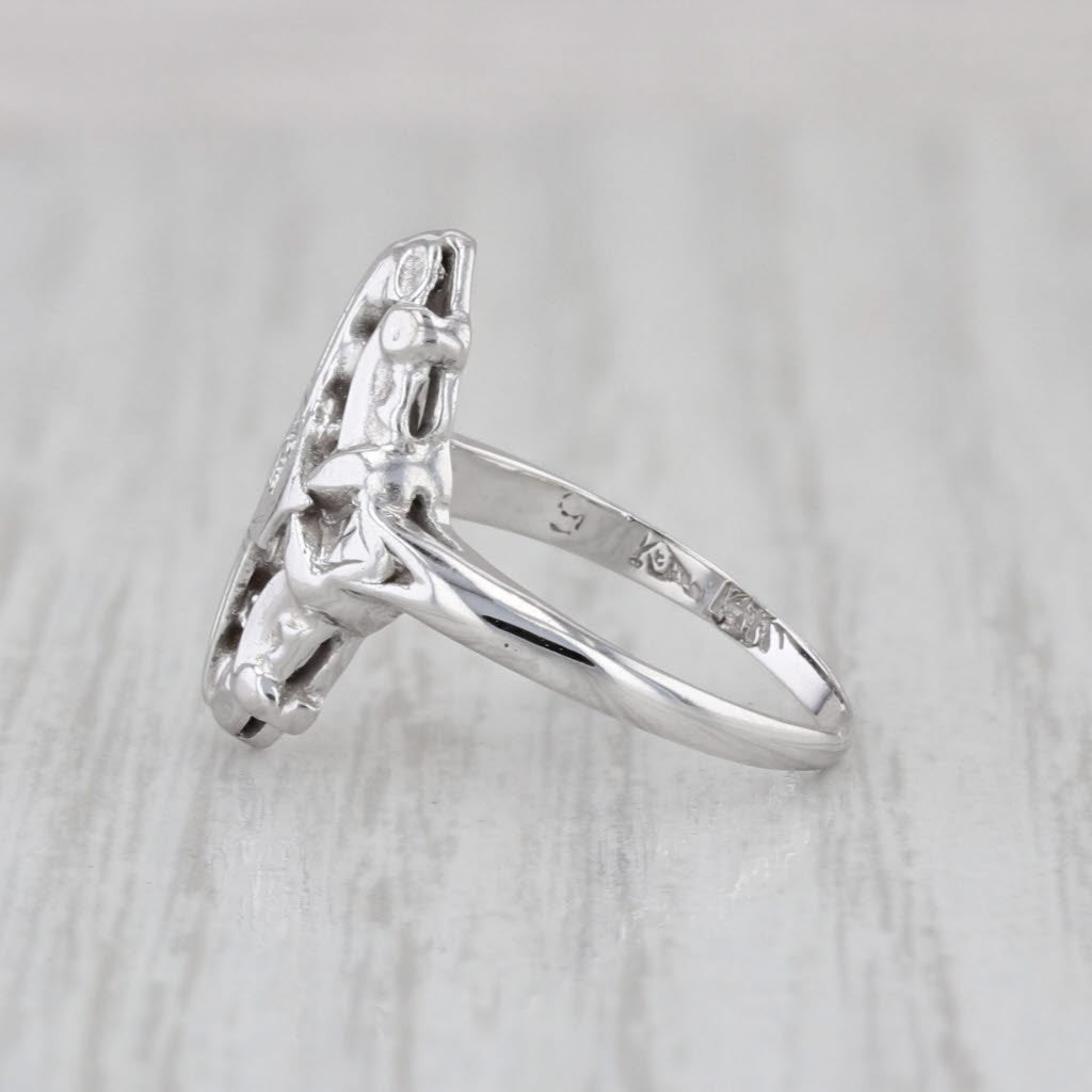 Vintage Diamond Solitaire Ring 14k White Gold Small Size 3