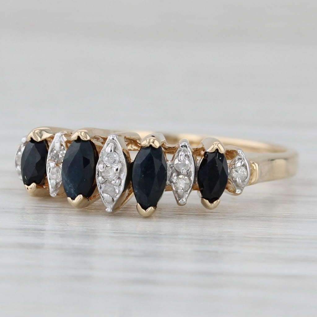 Gray 0.67ctw Blue Sapphire Diamond Ring 10k Yellow Gold Stackable Size 7.25