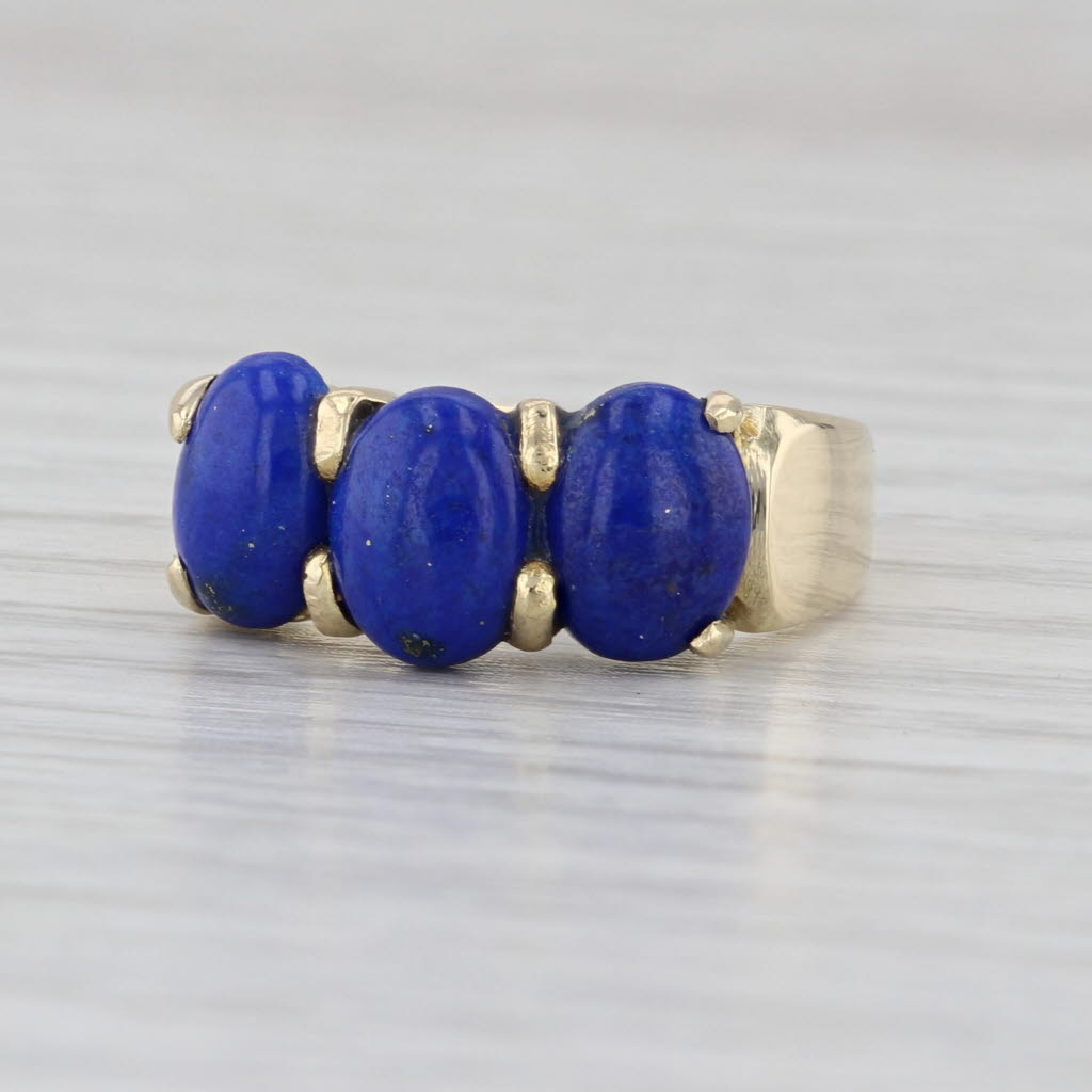 Lapis Lazuli 3-Stone Cabochon Ring 14k Yellow Gold Size 7-7.25