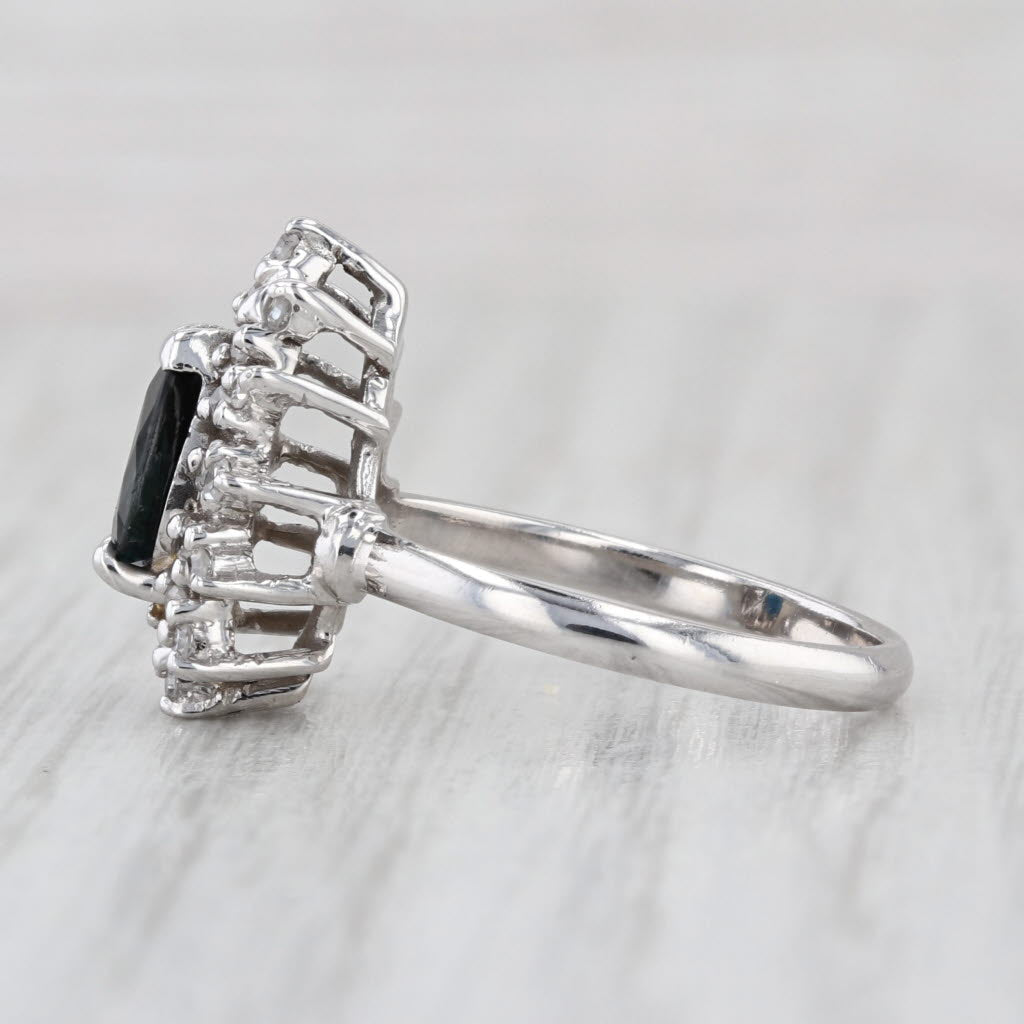1.20ctw Pear Blue Sapphire Diamond Halo Ring 14k White Gold Engagement Size 6.5