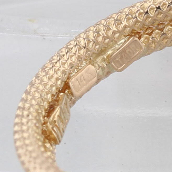 Coiled Bypass Ring 14k Yellow Gold Size 6.5 Bead Accented Etched Band