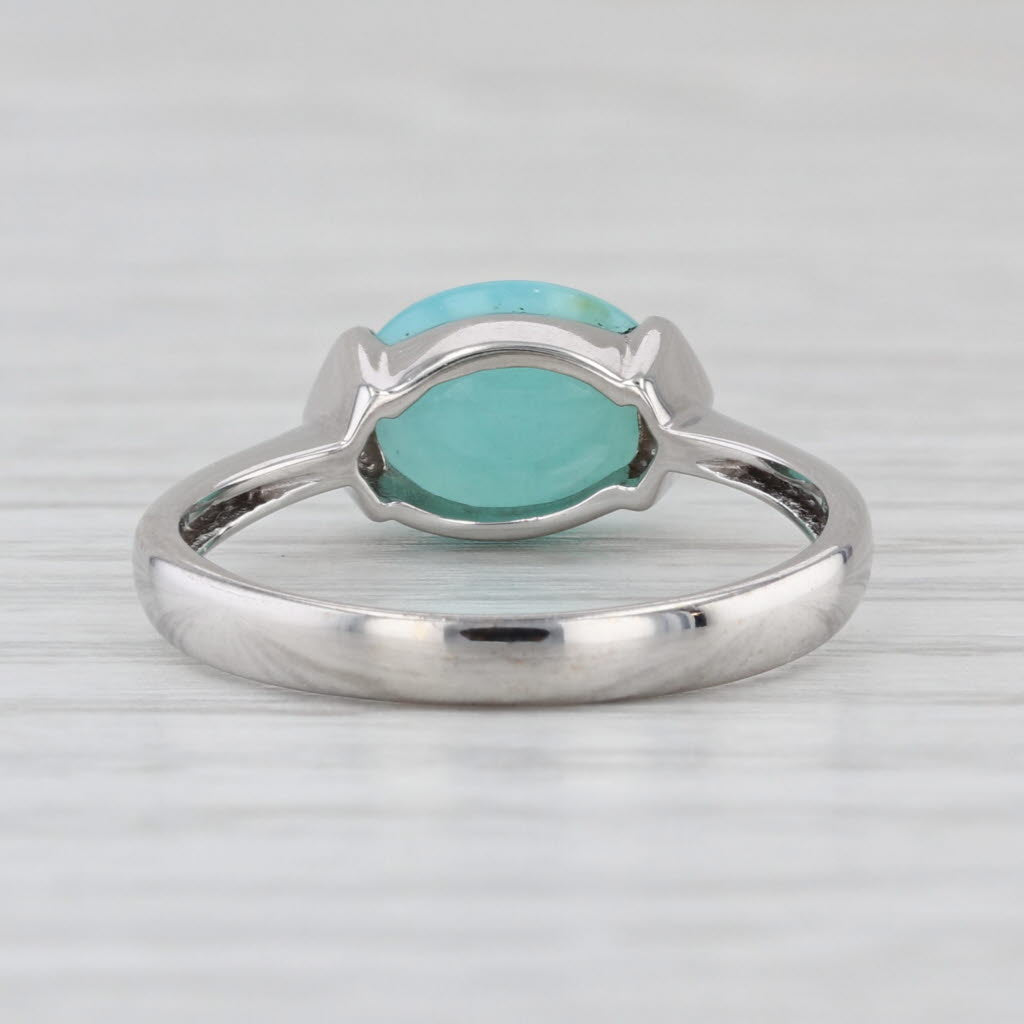 Teal Common Opal Oval Cabochon Solitaire Ring 14k White Gold Size 7