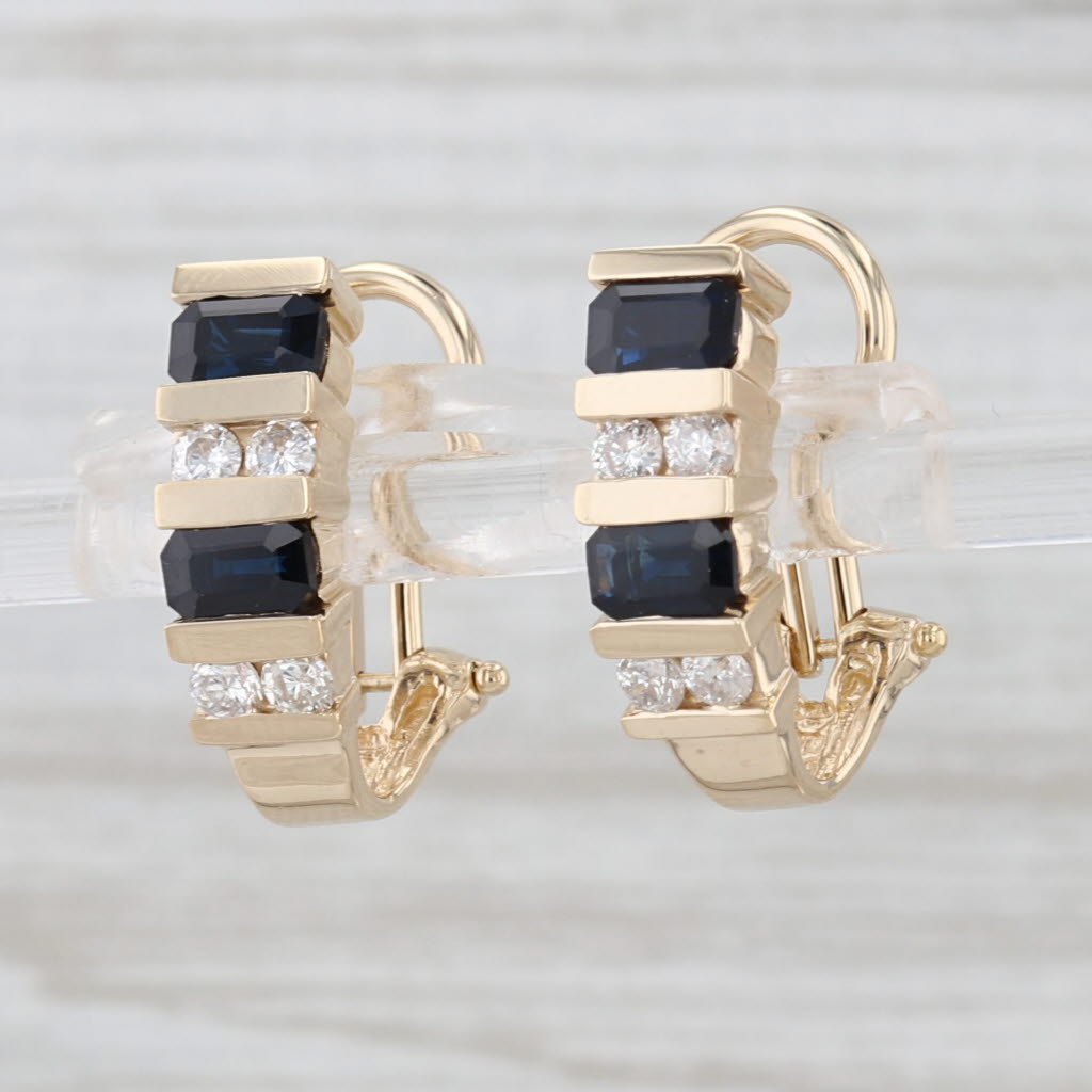 1.80ctw Blue Sapphire Diamond Drop Earrings 14k Yellow Gold Omega Backs