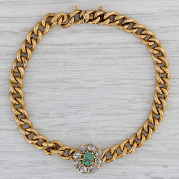 Gray Antique 0.50ctw Green Beryl Diamond Charm Bracelet 17k 20k Gold 7.5" Curb Chain