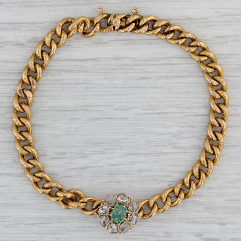 Gray Antique 0.50ctw Green Beryl Diamond Charm Bracelet 17k 20k Gold 7.5" Curb Chain