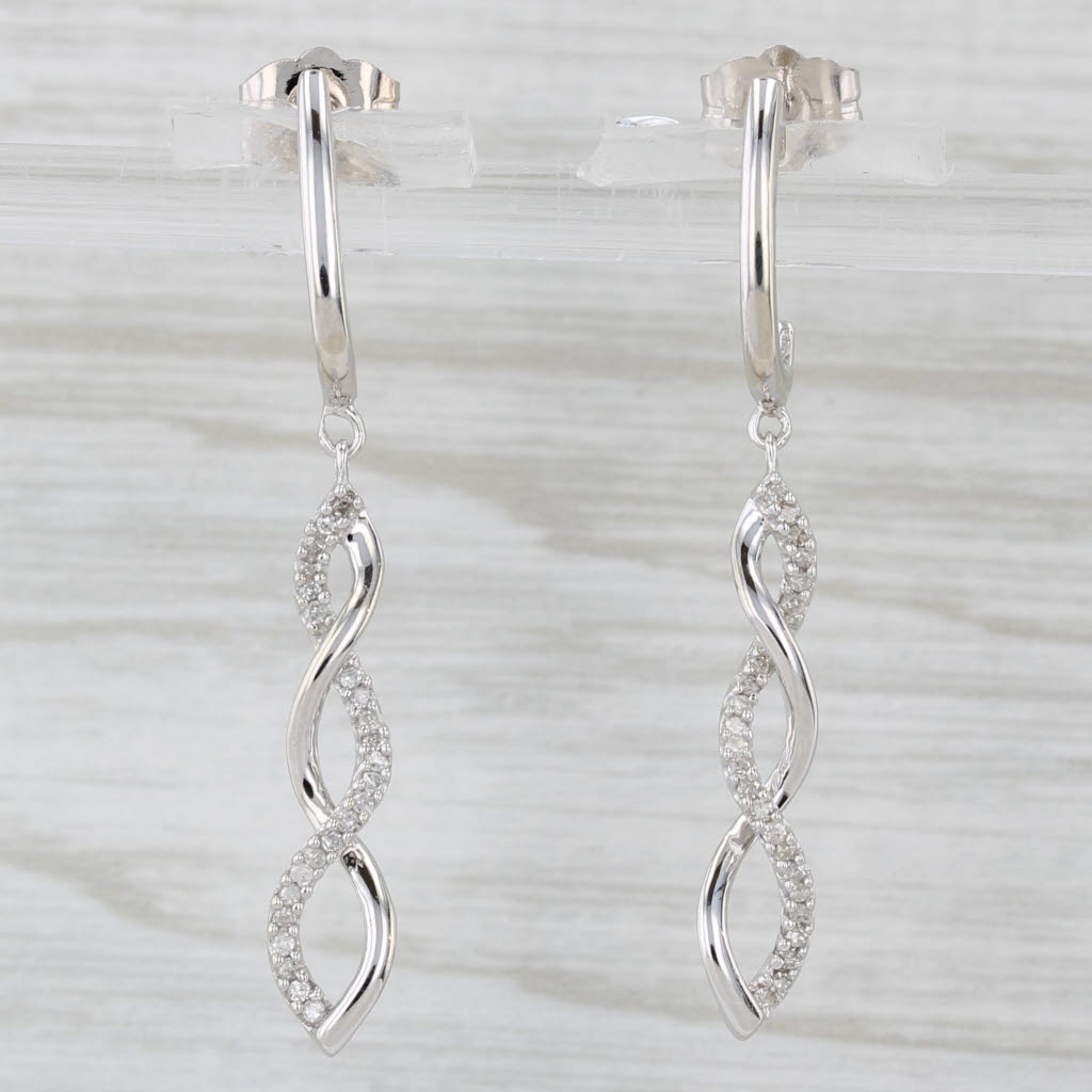 Light Gray 0.15tw Diamond Twist Dangle Earrings 10k White Gold Drops