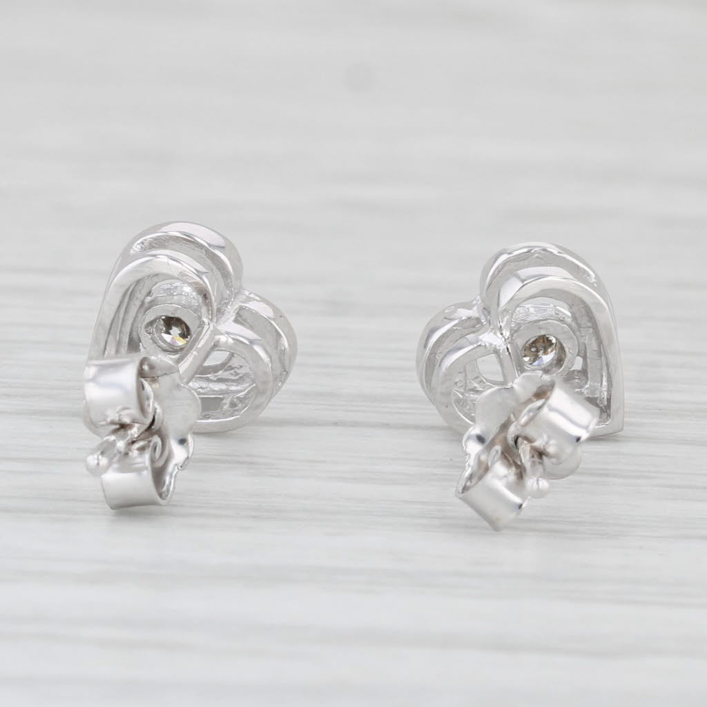 Light Gray Diamond Solitaire Heart Stud Earrings 14k White Gold