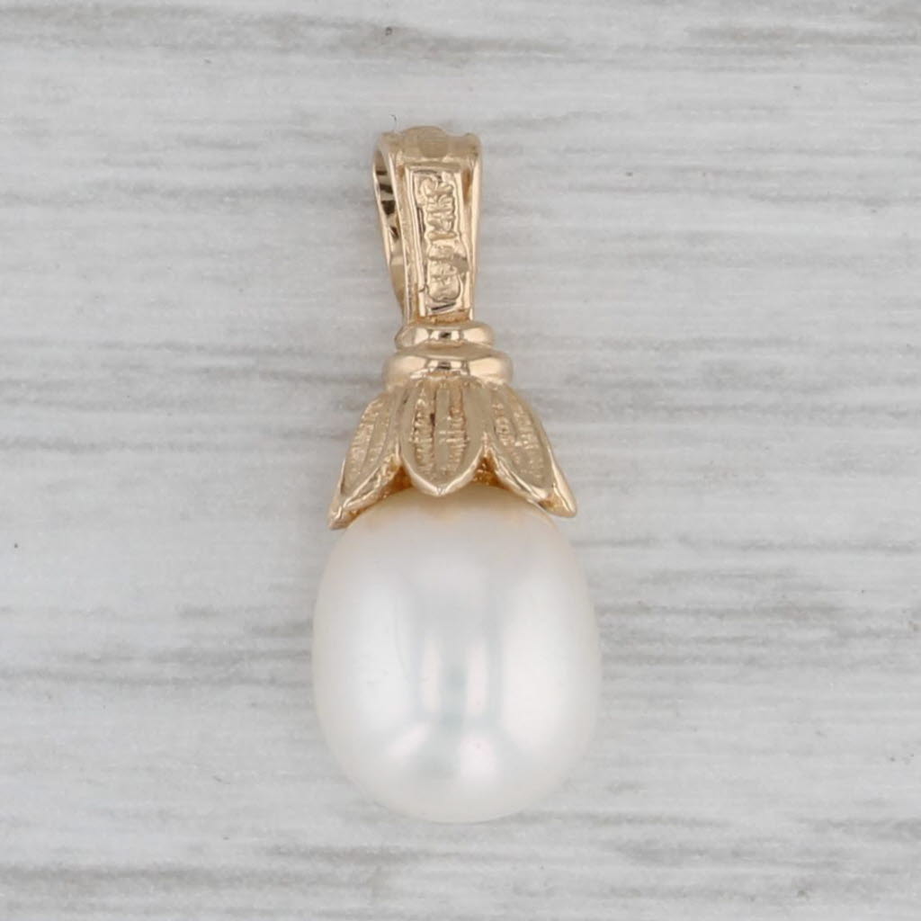 Gray Cultured Pearl Pendant 14k Yellow Gold Small Solitaire Drop