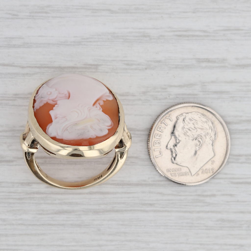 Gray Vintage Cameo Ring 10k Yellow Gold Carved Shell Fine Detailed Figural Bust Sz 6