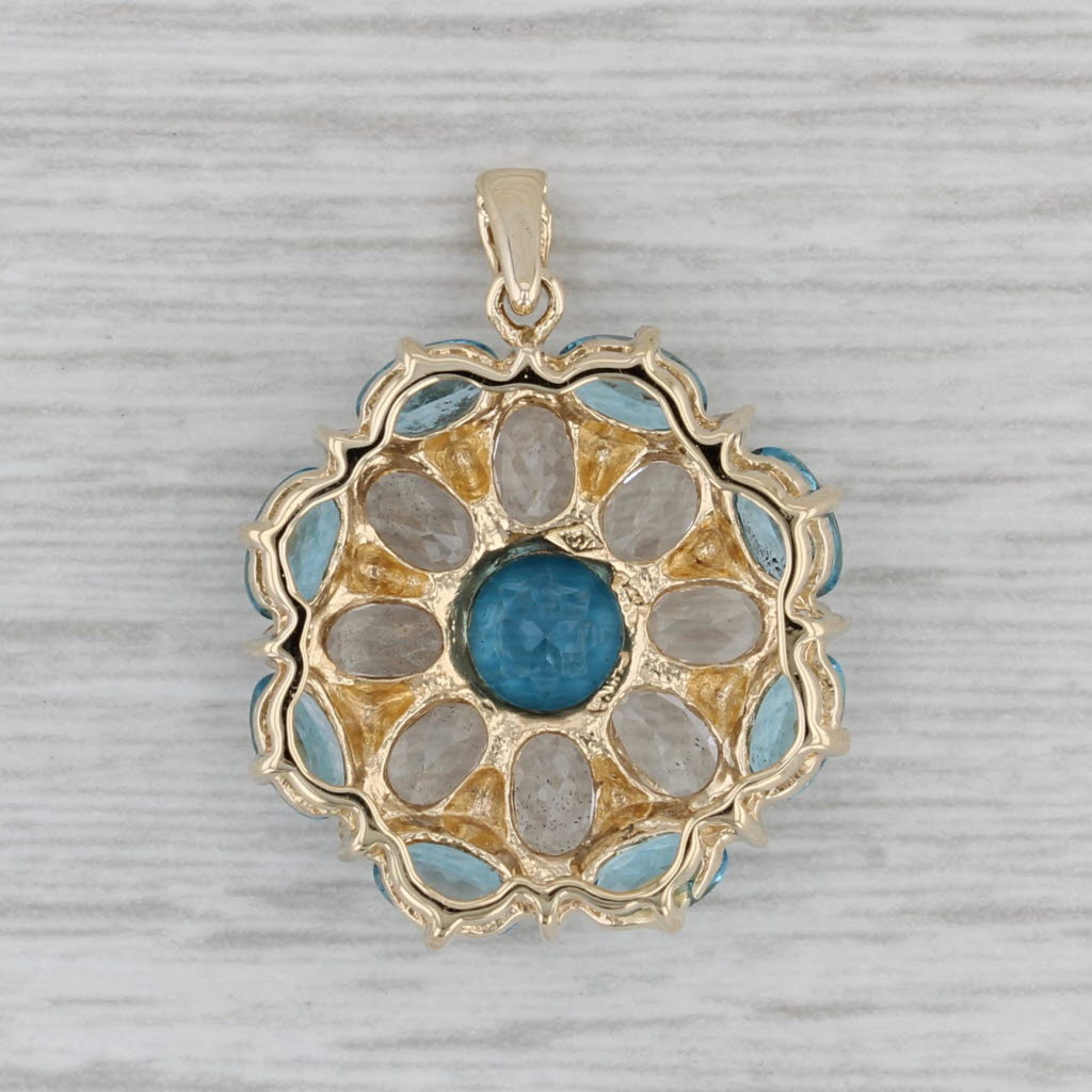 Gray 6ctw Blue White Topaz Flower Pendant 14k Yellow Gold
