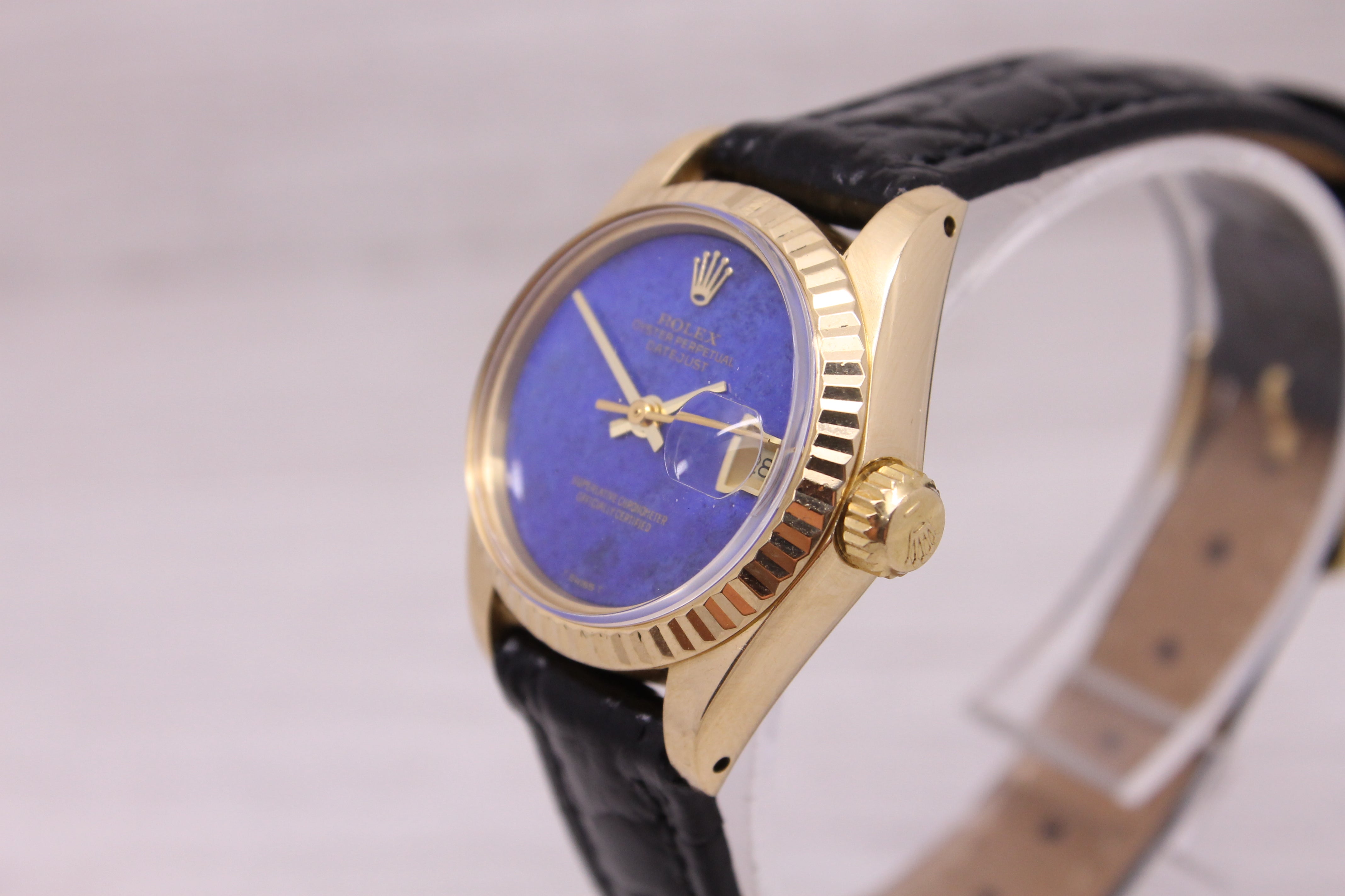 Gray Vintage 1978 Rolex Datejust 6917 Ladies 18k Gold Automatic Watch Lapis Lazuli