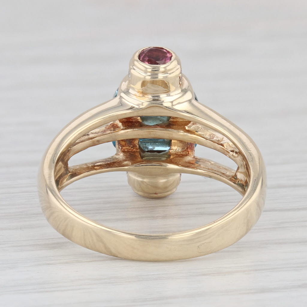 Light Gray London Blue Topaz Pink Tourmaline Diamond Ring 14k Yellow Gold Size 6