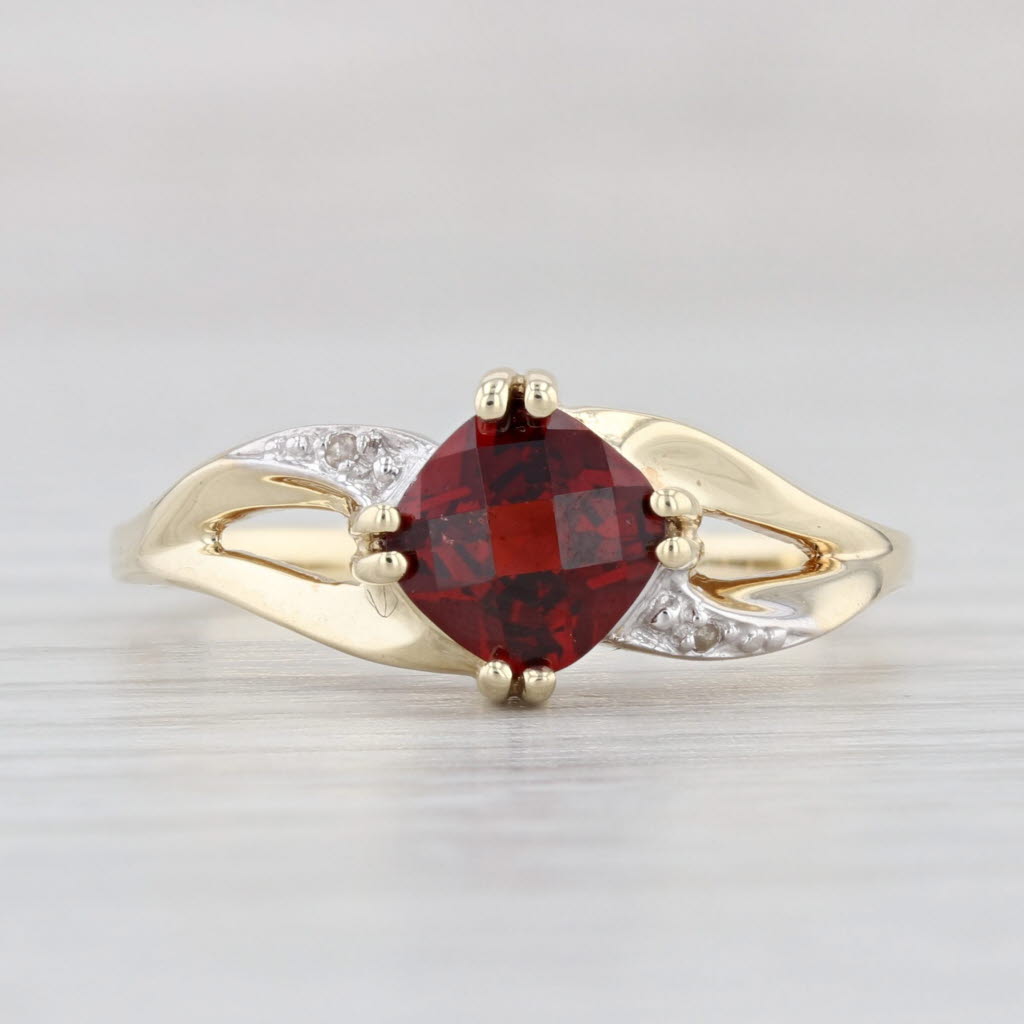 Light Gray 1ct Garnet Diamond Ring 10k Yellow Gold Size 7.25 Cushion Cut Solitaire
