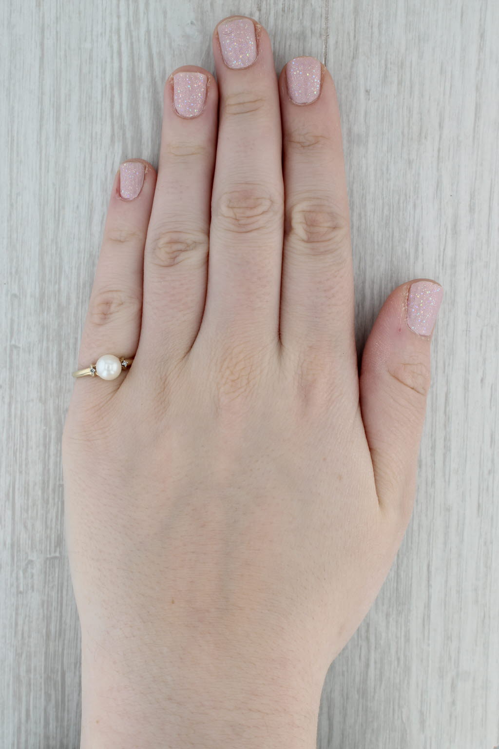 Dark Gray Cultured Pearl Solitaire Ring 10k Gold Size 7 Diamond Accents