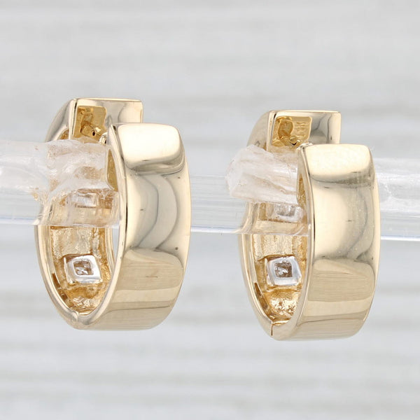 Light Gray 0.12ctw Diamond Accented Hoop Huggie Earrings 14k Yellow Gold Hinged Snap Top