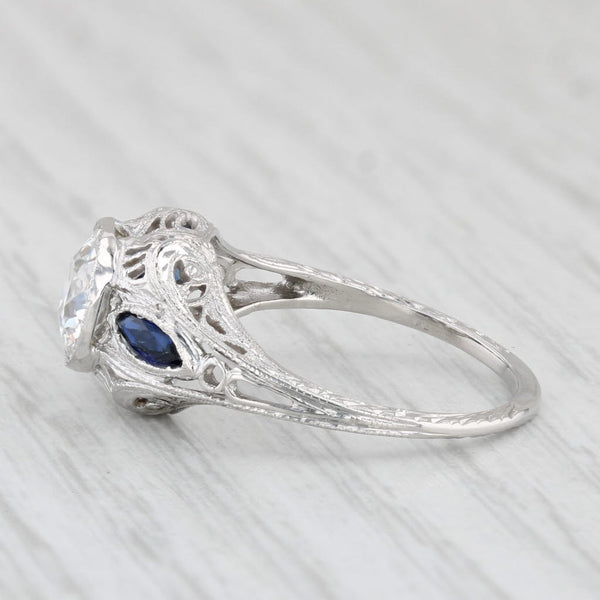 Art Deco 1.24ct Diamond Lab Created Sapphire Engagement Ring 18k Gold GIA