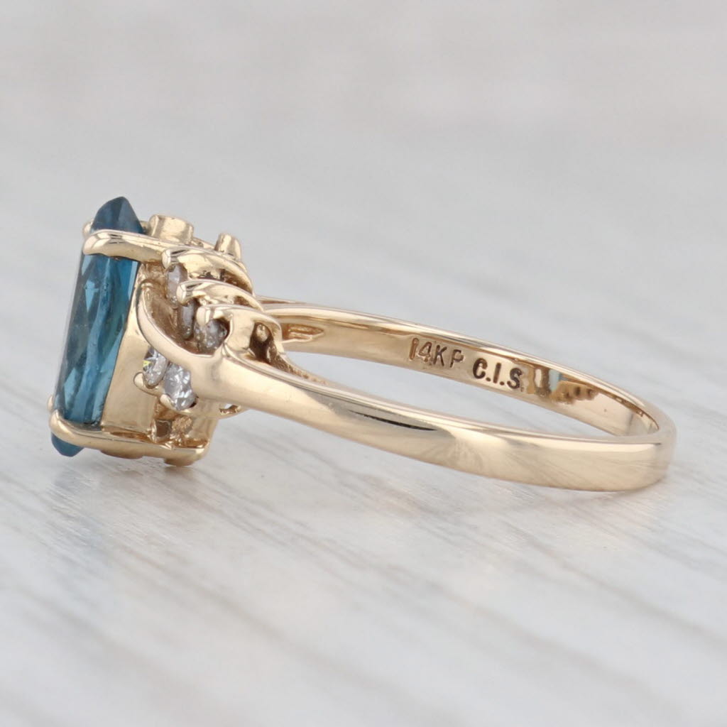 Light Gray 1.38ctw Marquise London Blue Topaz Diamond Bypass Ring 14k Yellow Gold Size 6