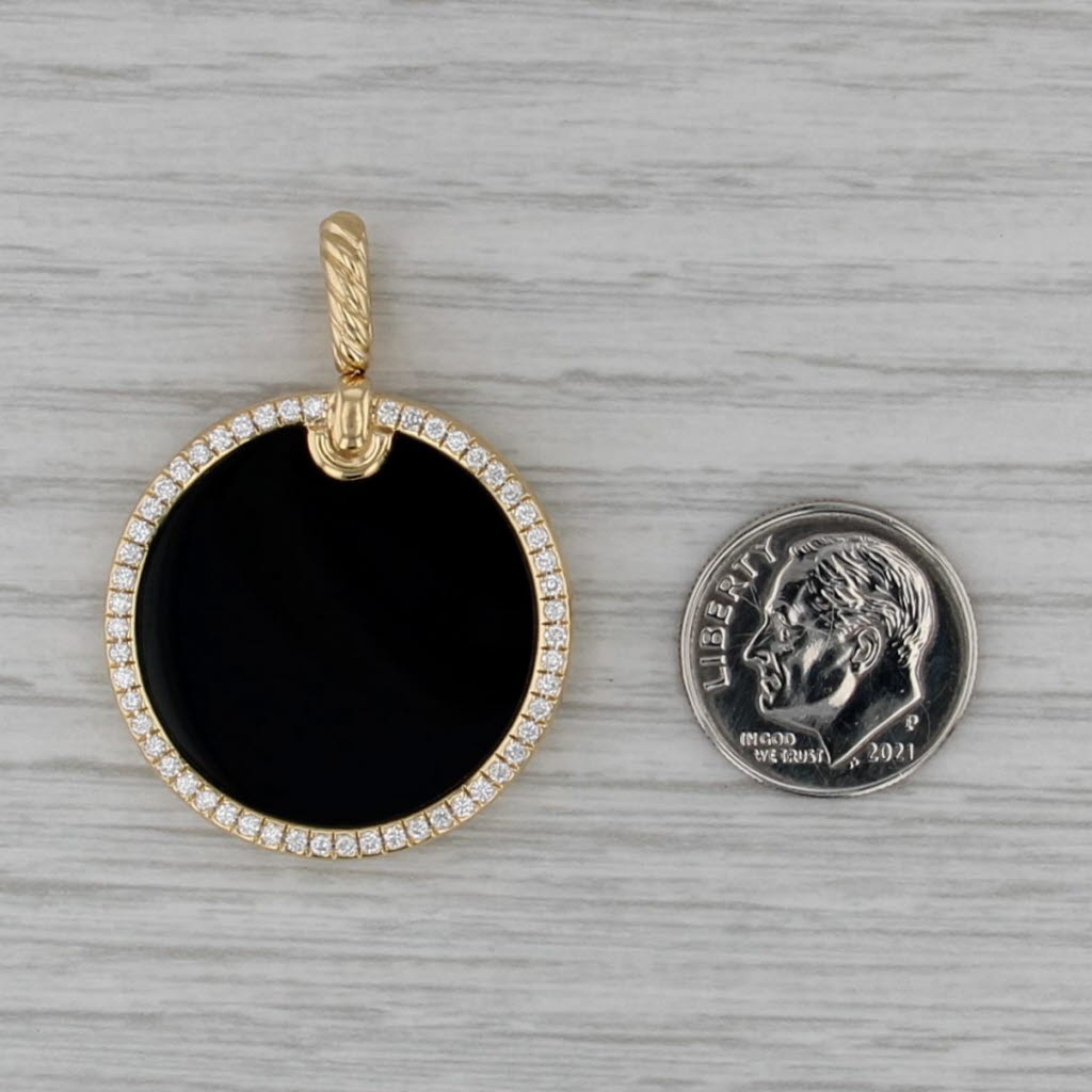 David Yurman Elements Disc Pendant Necklace Onyx 0.45ctw Diamond Circle 18k Gold