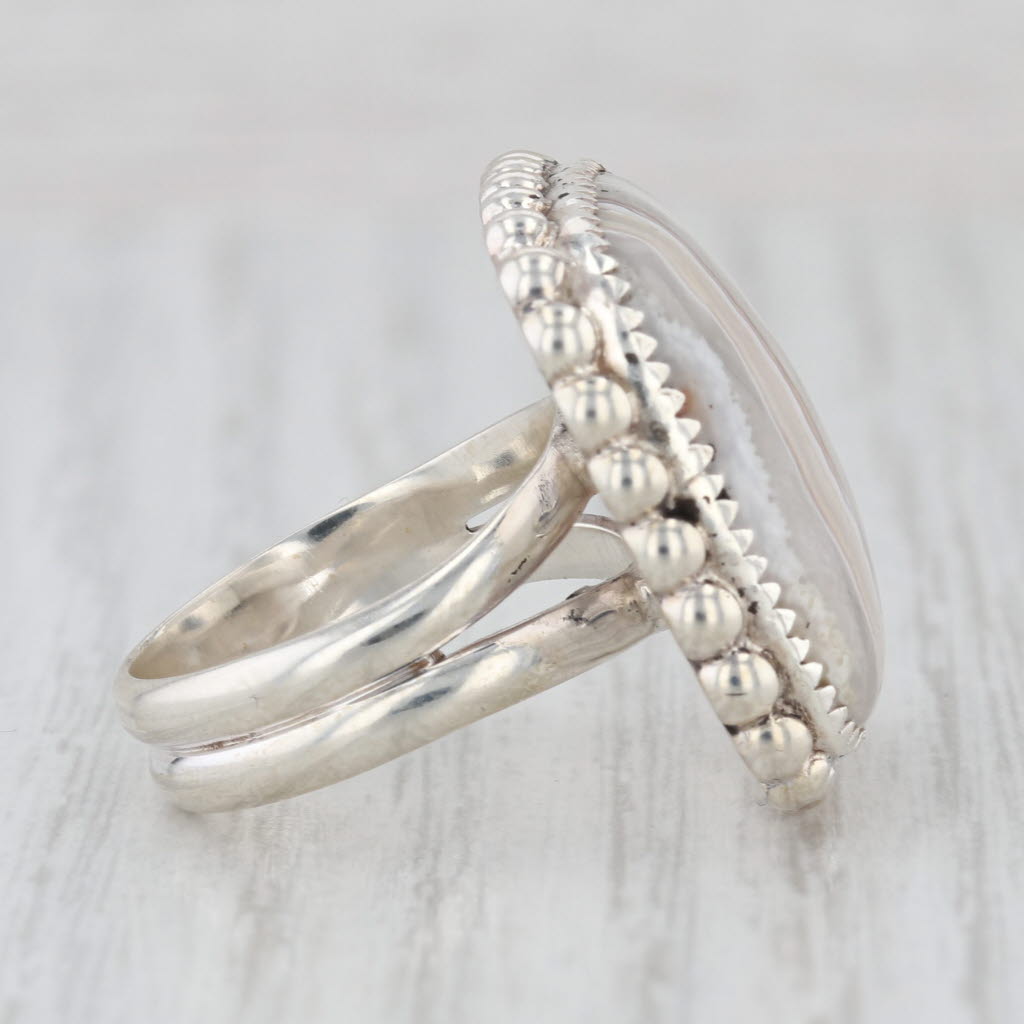 Lace Agate Chalcedony Ring Sterling Silver Size 6 Statement