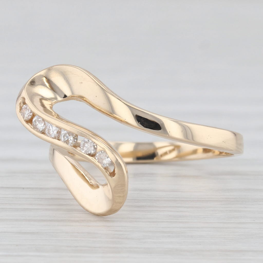 Light Gray Diamond Abstract Bypass Ring 14k Yellow Gold Size 6