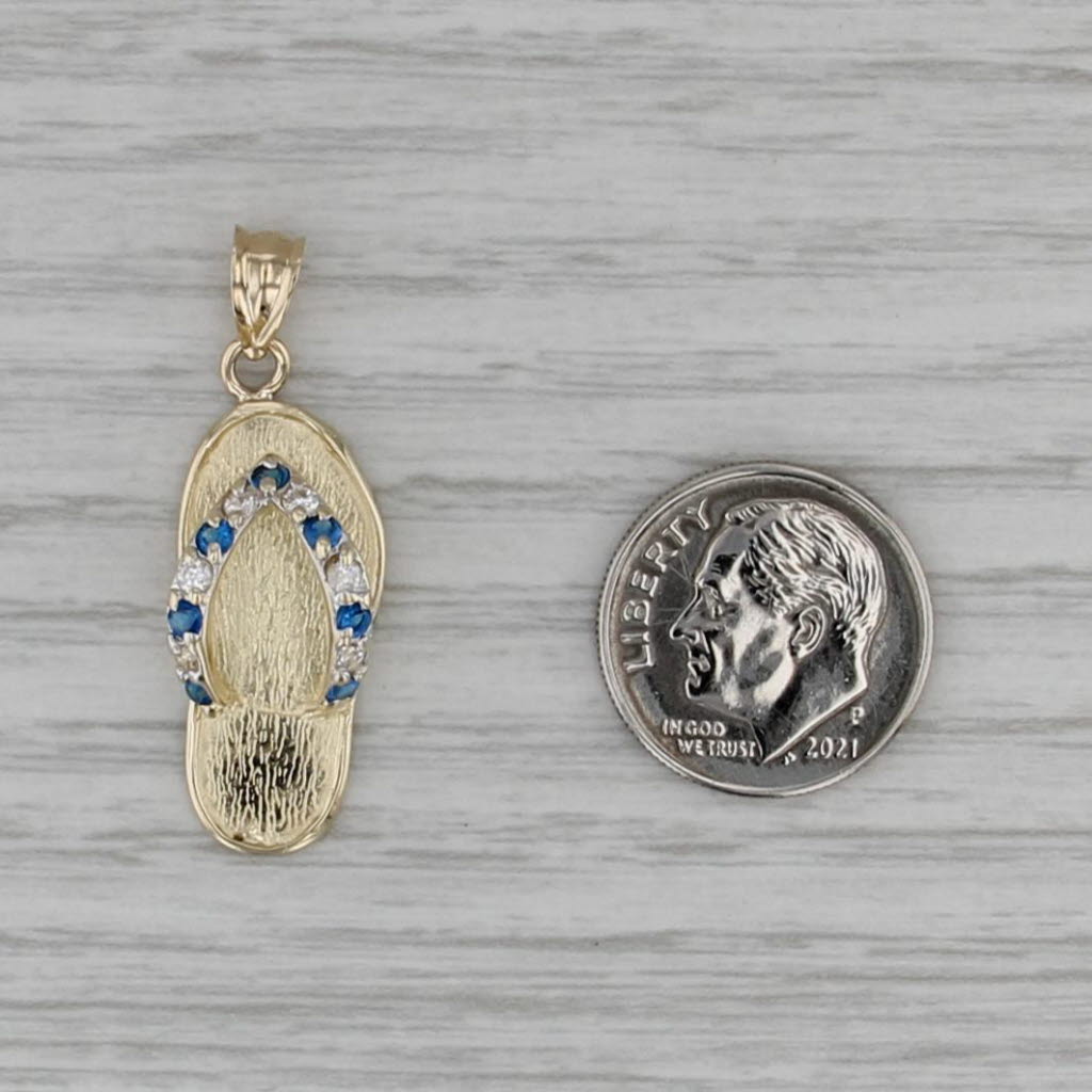 Lab Created Blue Spinel Cubic Zirconia Flip Flop Pendant 10k Yellow Gold