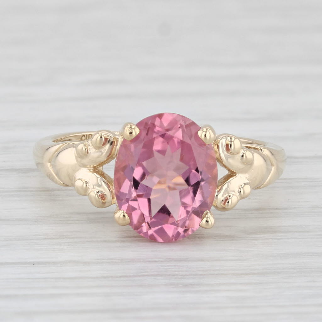 Light Gray 3ct Pink Tourmaline Oval Solitaire Ring 14k Yellow Gold Size 7