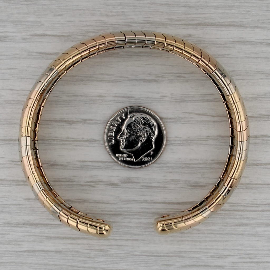 Cartier Tri-Gold Wave Cuff Bracelet 18k White Yellow Rose Gold 6.5" 14.7mm