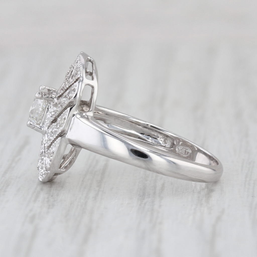 0.59ctw Diamond Engagement Ring 14k White Gold Size 7.25 Pave Openwork
