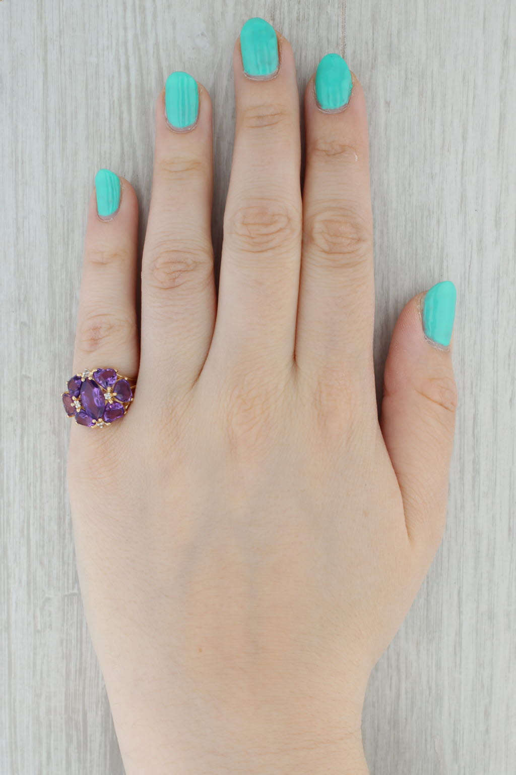 Gray 5.20ctw Amethyst Hearts Cluster Ring 14k Yellow Gold Size 7