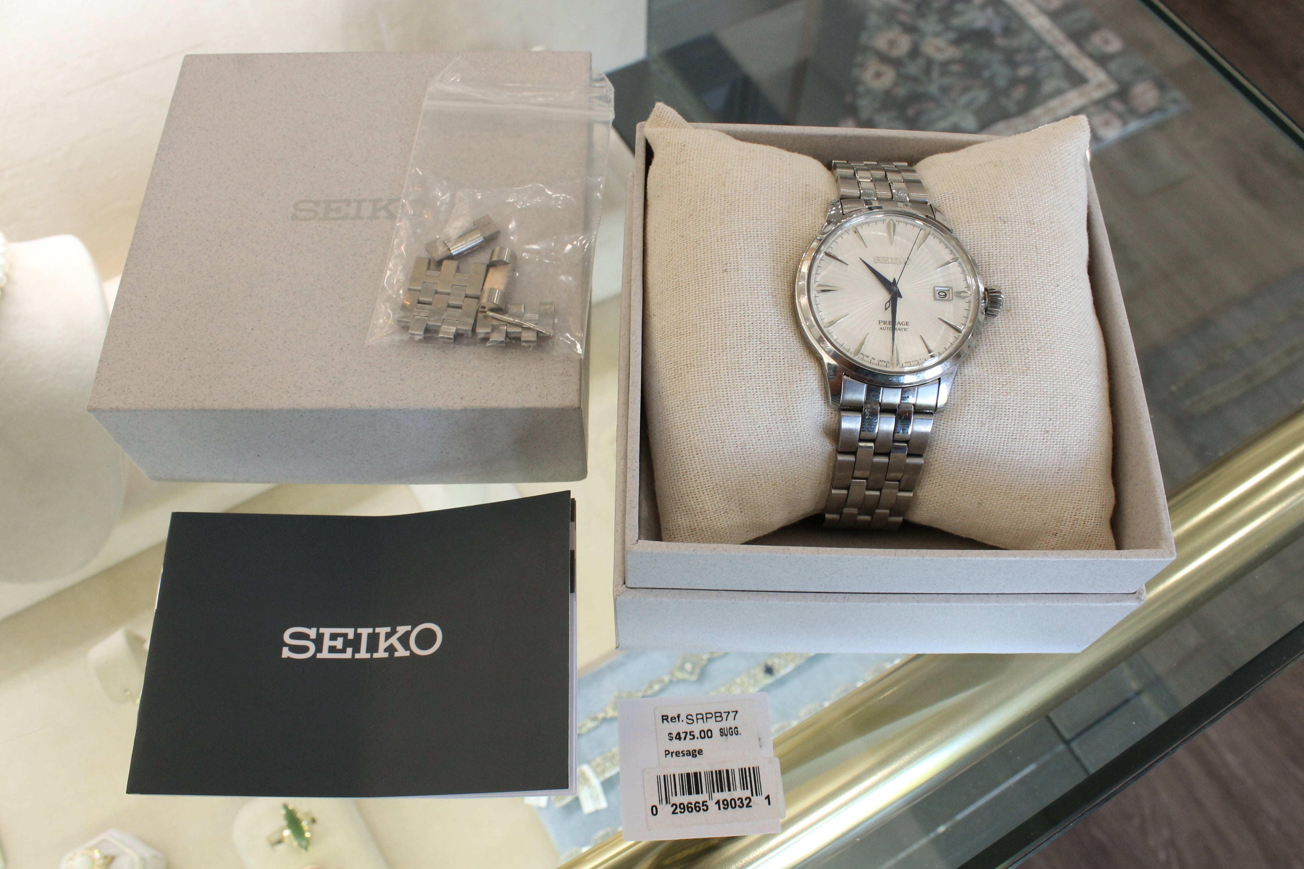 Seiko Presage Automatic Mens Watch 40.5mm Steel Swiss Date White Dial SRPB77 Box